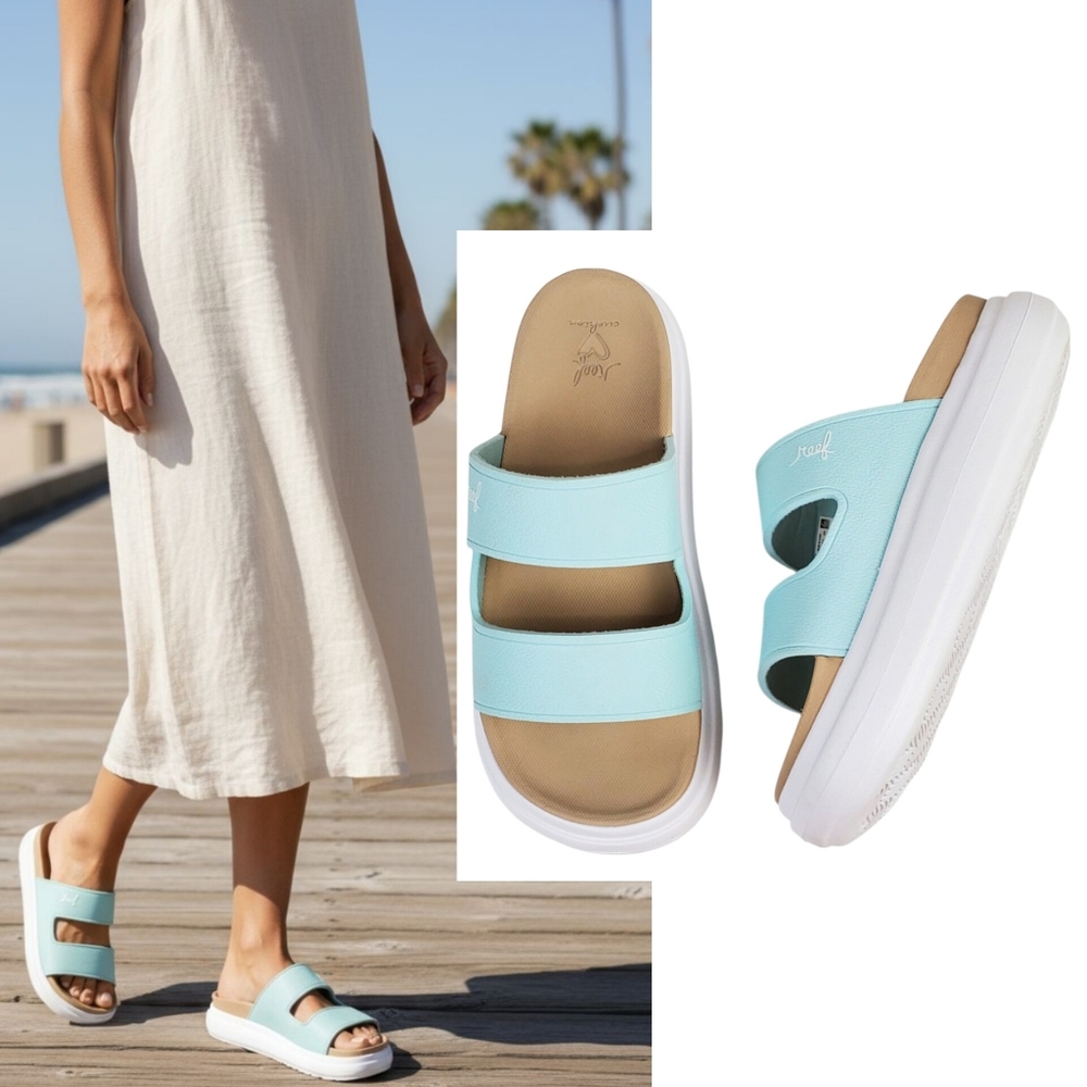 New Reef sierra 2 bar slip on platform sandals icy blue y2k vacation outdoor